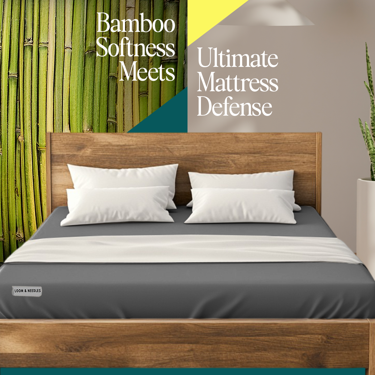 Waterproof mattress protector shown in maroon color on bed in a bedroom