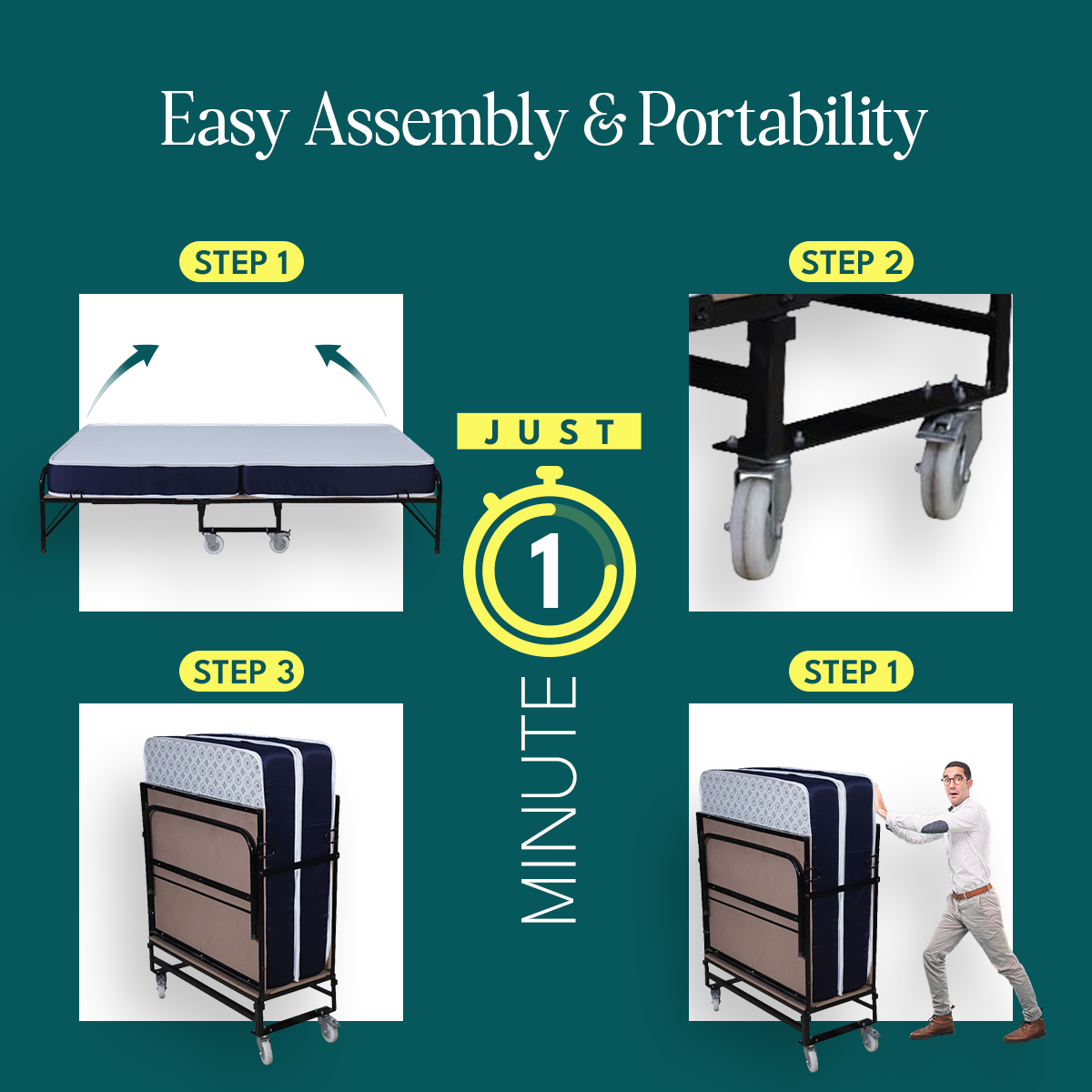 Folding Rollaway Bed With 6" Mattress