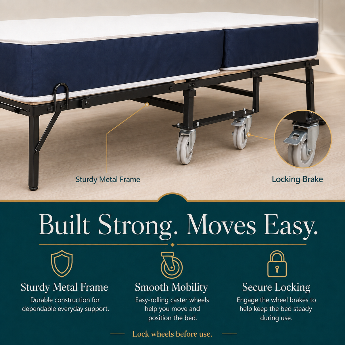 Folding Rollaway Bed With 6" Mattress