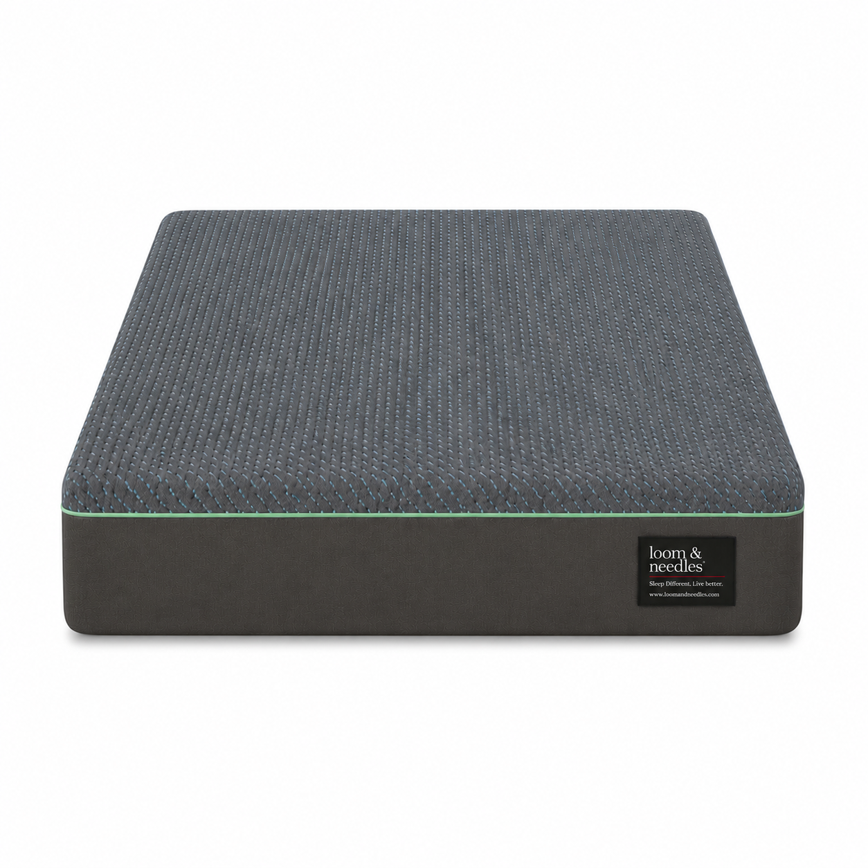 A dark gray textured Orthopedic Multi Layered Zoned Memory Foam Mattress shown from a top-down angle on a clean white background, with a small black 'loony & needles' brand label on the side.