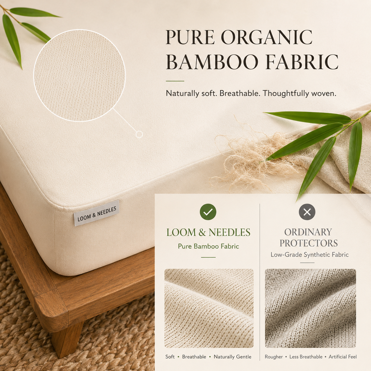Bamboo Waterproof Mattress Protector (Ivory Cream)