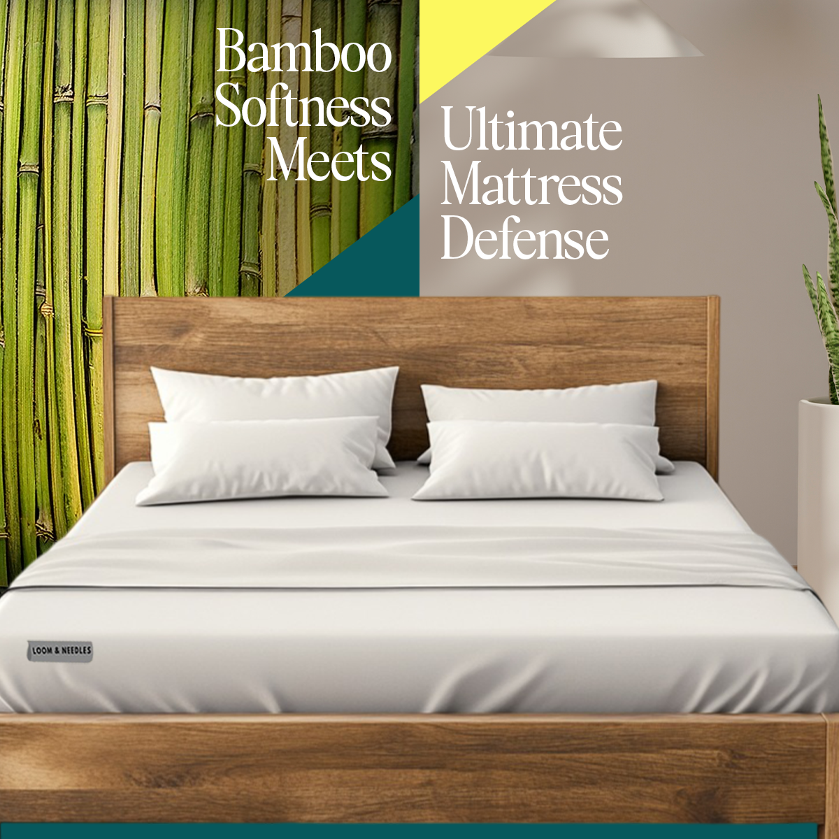 Lifestyle shot of waterproof mattress protector on a bedroom mattress.