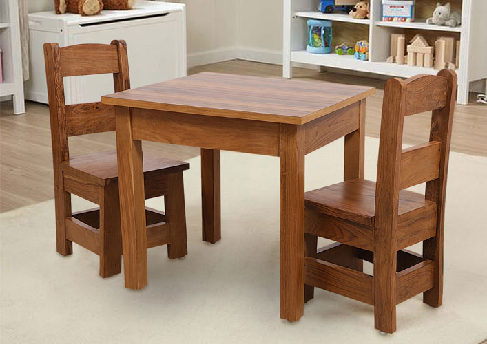 Joy & Me Kids Table with Chairs (Pure Sheesham Wood) by Loom & Needles